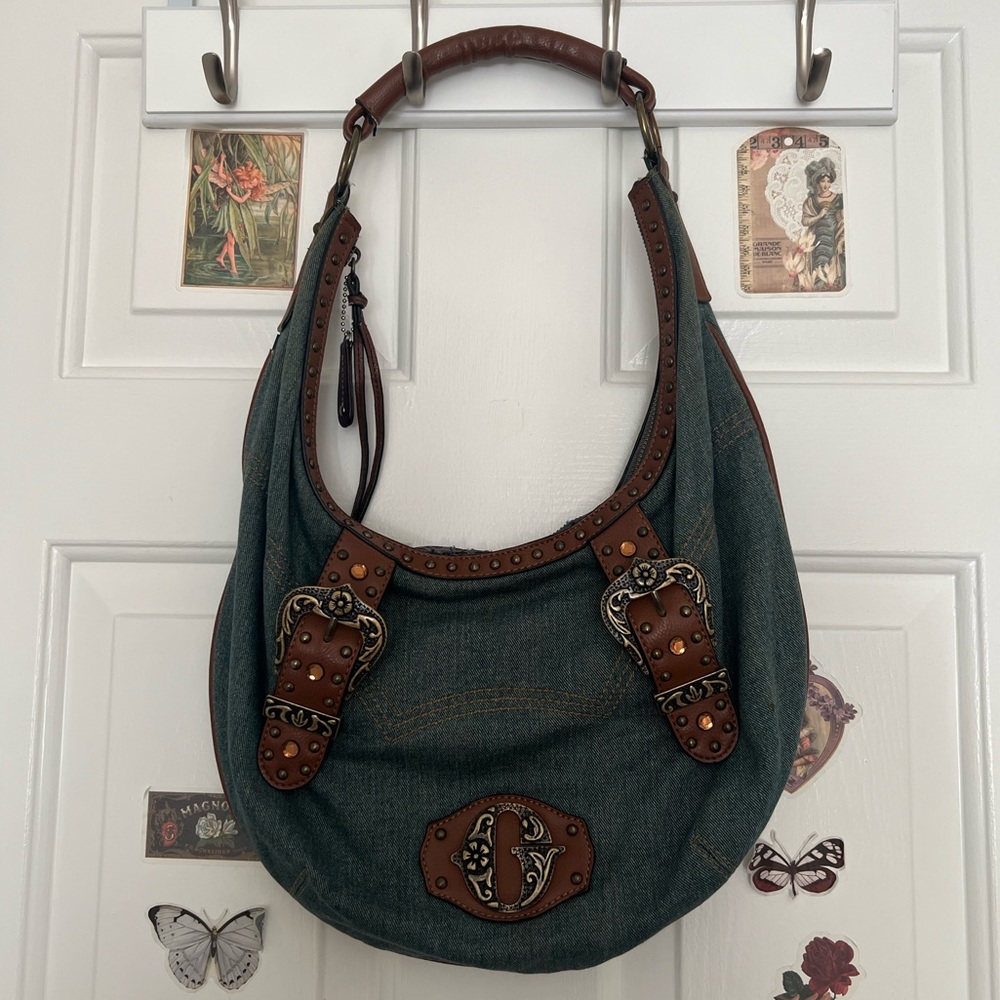 Y2K 90s Western Cowboy Denium Distressed Medium Wash Denim Purse/Bag/Pocketbook